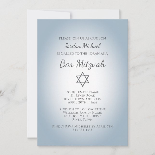 Invitación Simple Star of David Modern Bar Mitzvah Blue (Anverso)