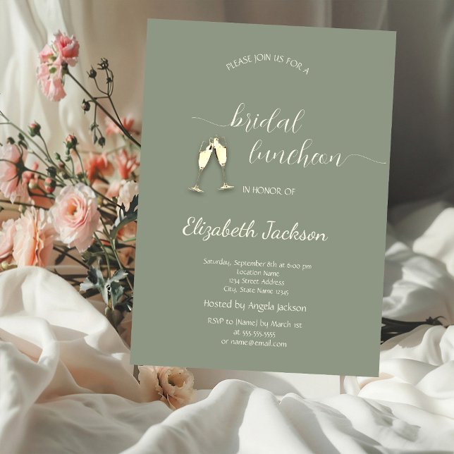 Invitación Simple String Lights Champagne Sage Green Wedding (Subido por el creador)