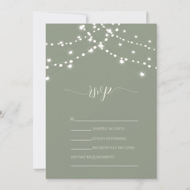 Invitación Simple String Lights Sage Green Wedding RSVP   (Anverso)