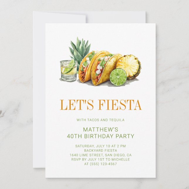 Invitación Simple Tacos Mexican Fiesta 40th Birthday Party (Anverso)