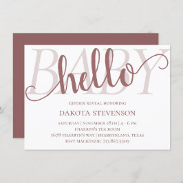Invitación Simple Taupe Hello Baby | Guión de mauve del Rosa