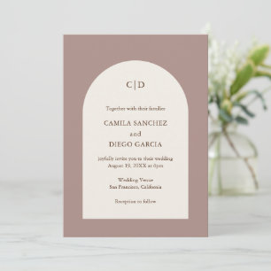 Invitación Simple Taupe Monograma Boho Arch Boda moderno