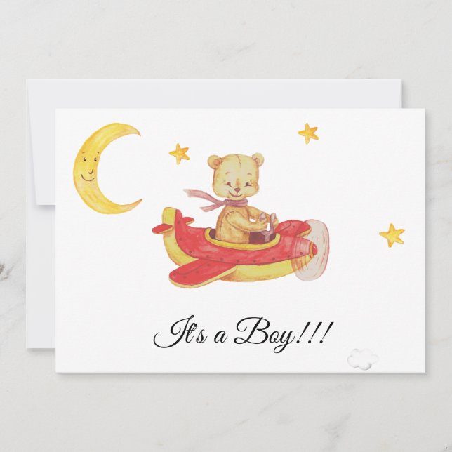Invitación *~* Simple Teddy Oso Red Plano Baby Boy Shower (Anverso)