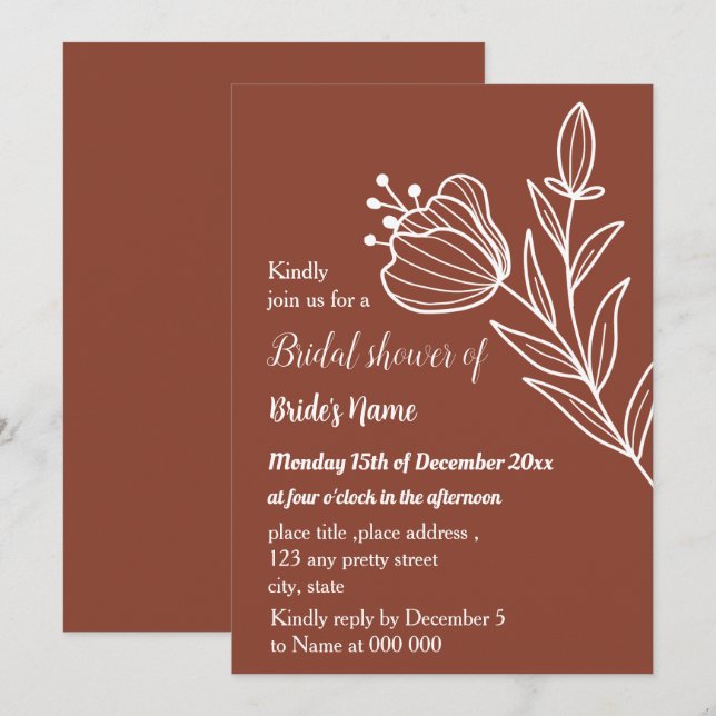 Invitación Simple terracota floral ducha de novia (Anverso / Reverso)