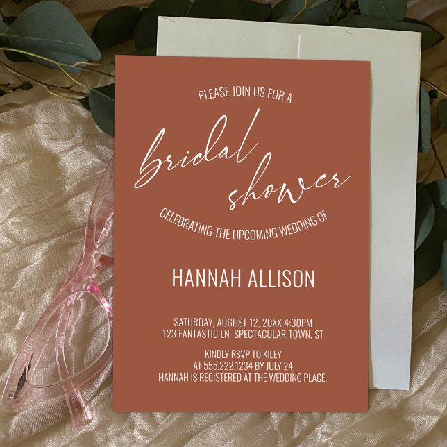 Invitación Simple, Terracota Handwriting Bridal Shower (Subido por el creador)
