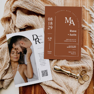 Invitación Simple Terracota Moderno Mínimo Boho Arch Código Q