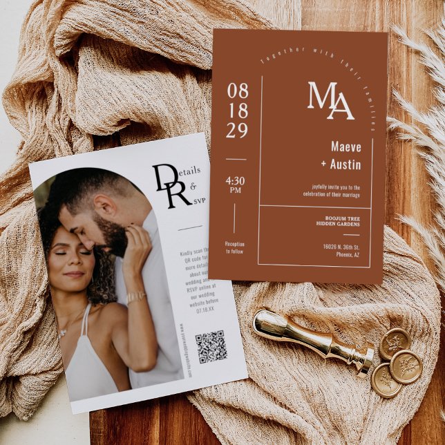 Invitación Simple Terracota Moderno Mínimo Boho Arch Código Q (Subido por el creador)
