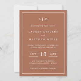 Invitación Simple Terracota Monograma Elegante Boda