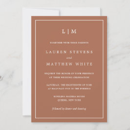 Invitación Simple Terracota Monograma Elegante Boda