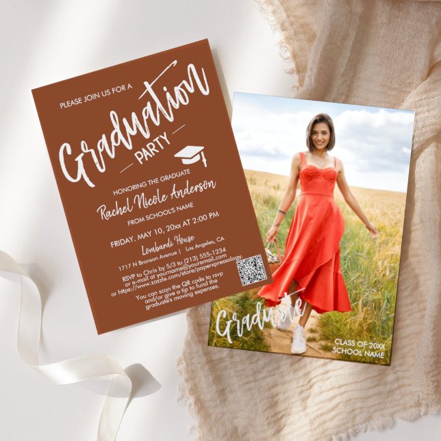 Invitación Simple Terracota QR Code Photo Graduation Party (Subido por el creador)