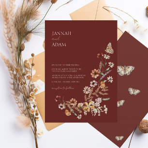 Invitación Simple Terracotta Otoño Caída Boda de Flores Silve