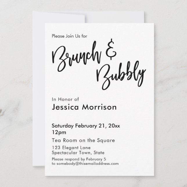 Invitación Simple tipografía de bronce blanco y negro (Anverso)
