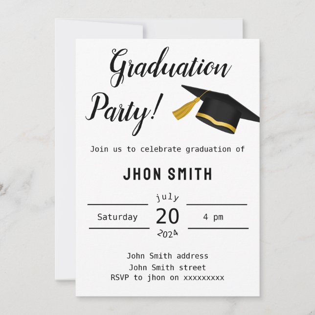 Invitación Simple tipografía foto en blanco y negro  (Anverso)