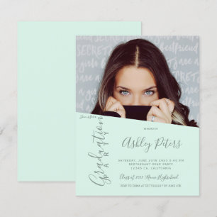 Invitación Simple tipografía menta verde foto graduación