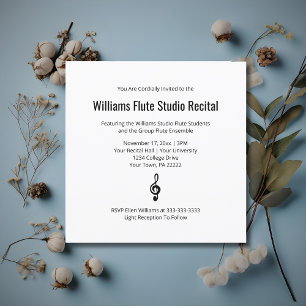 Invitación Simple Treble Clef Black White Music Recital