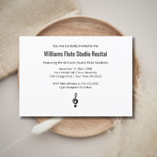 Invitación Simple Treble Clef Music Recital Blanco negro