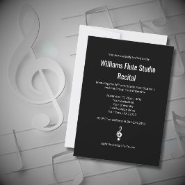 Invitación Simple Treble Clef Music Recital Blanco negro