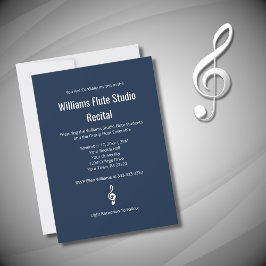 Invitación Simple Treble Clef Navy Blue Flute Music Recital