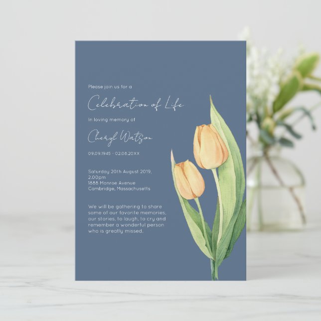 Invitación Simple Tulip Celebration of Life Funeral (Anverso de pie)