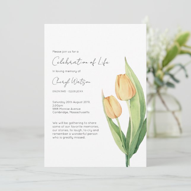 Invitación Simple Tulip Celebration of Life Funeral (Anverso de pie)