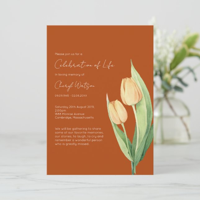 Invitación Simple Tulip Celebration of Life Funeral (Anverso de pie)