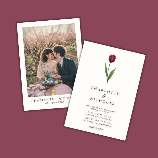 Invitación Simple Tulip Ivory Minimal Photo Wedding (Subido por el creador)