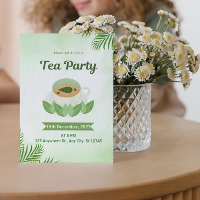 Invitación simple verde a la fiesta del té con acu (Subido por el creador)