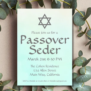 Invitación Simple Verde Acuarela para el Séder de