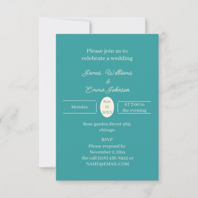 Invitación simple Verde azulada de matrimonio pers (Anverso)