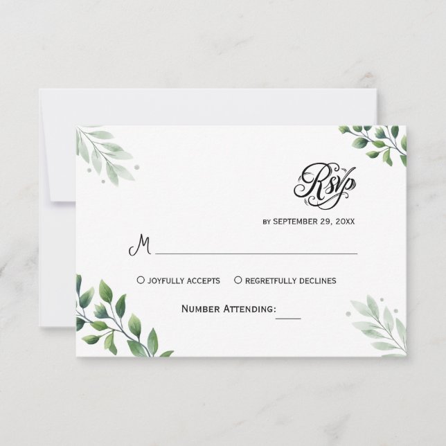 Invitación Simple Verde Eucalipto RSVP (Anverso)