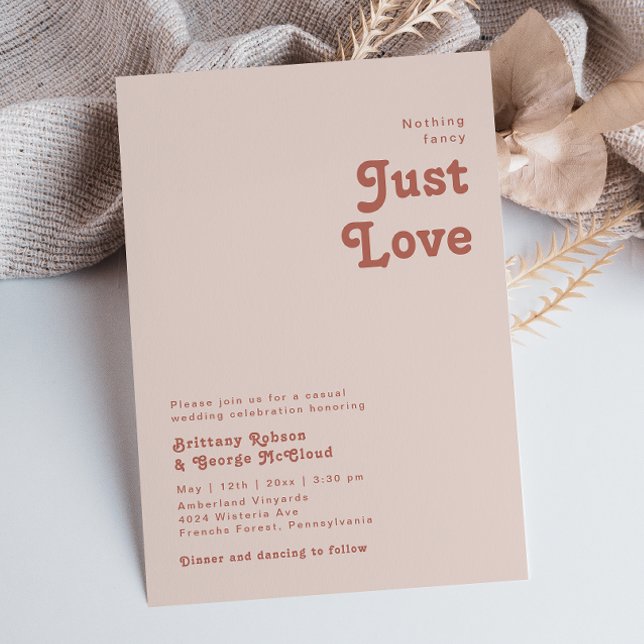 Invitación Simple Vibe Retro Rubor Pink Nothing Fancy Boda (Subido por el creador)