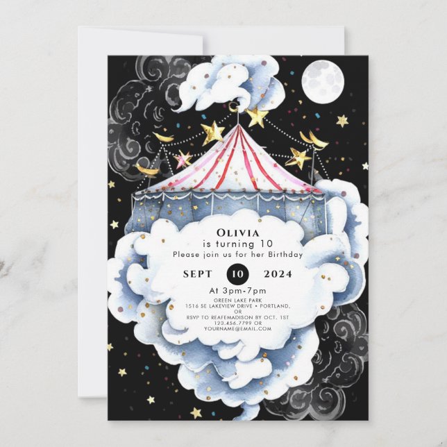 Invitación Simple vibrante Circo Cumpleaños (Anverso)