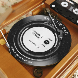 Invitación Simple Vinilo Vintage Disco Redondo Guardar Fecha