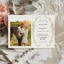 Invitación Simple Vintage Wildflower Boda Foto Horizontal