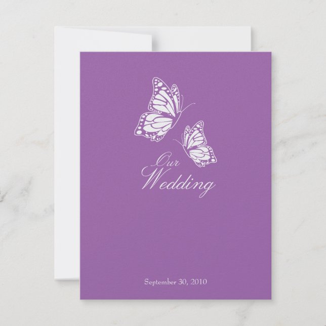 Invitación simple violeta de mariposas Boda 2 (Anverso)