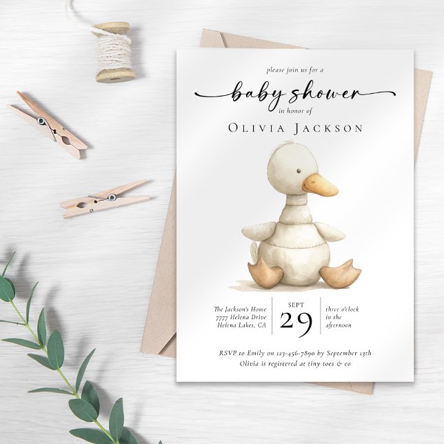 Invitación Simple Watercolor Farm Duck Baby Shower (Subido por el creador)