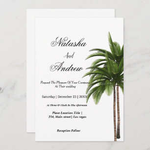 Invitación simple watercolor palm tree wedding invitation