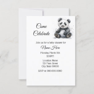 Invitación Simple Watercolor Panda Baby Shower