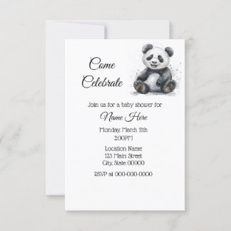 Invitación Simple Watercolor Panda Baby Shower