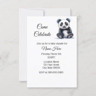 Invitación Simple Watercolor Panda Baby Shower
