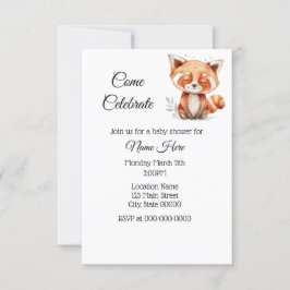 Invitación Simple Watercolor Red Panda Baby Shower