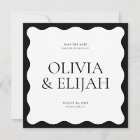Simple Wavy Black and White Modern Save the Date