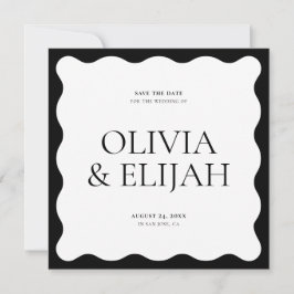 Invitación Simple Wavy Black and White Modern Save the Date