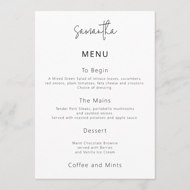 Invitación Simple Wedding Menu Card with Guest Name (Anverso)