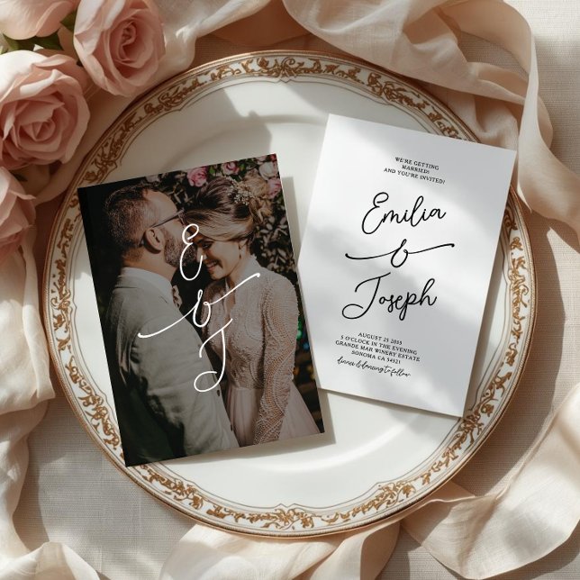 Invitación Simple Whimsical Handwritten Wedding Photo (Subido por el creador)