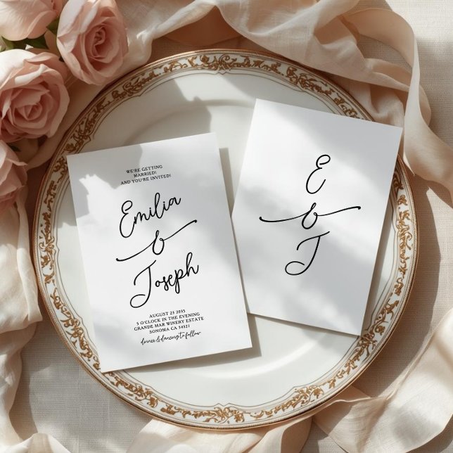 Invitación Simple Whimsical Handwritten Wedding Photo (Subido por el creador)