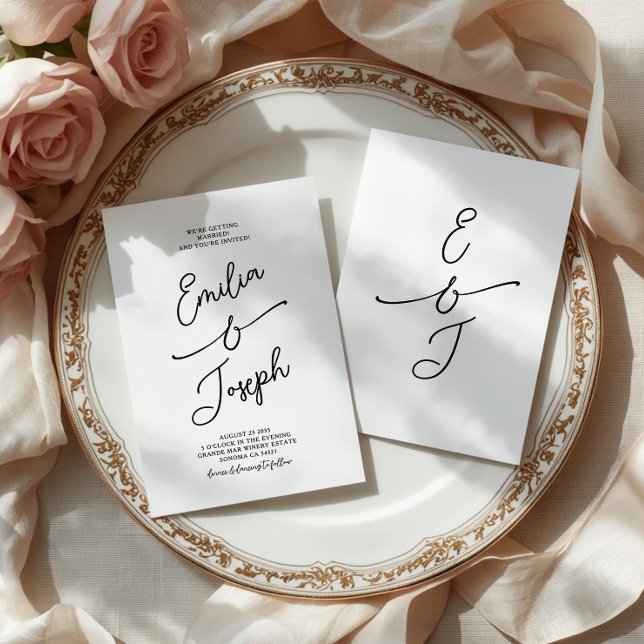 Invitación Simple Whimsical Handwritten Wedding Photo (Subido por el creador)
