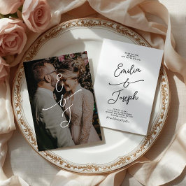 Invitación Simple Whimsical Handwritten Wedding Photo