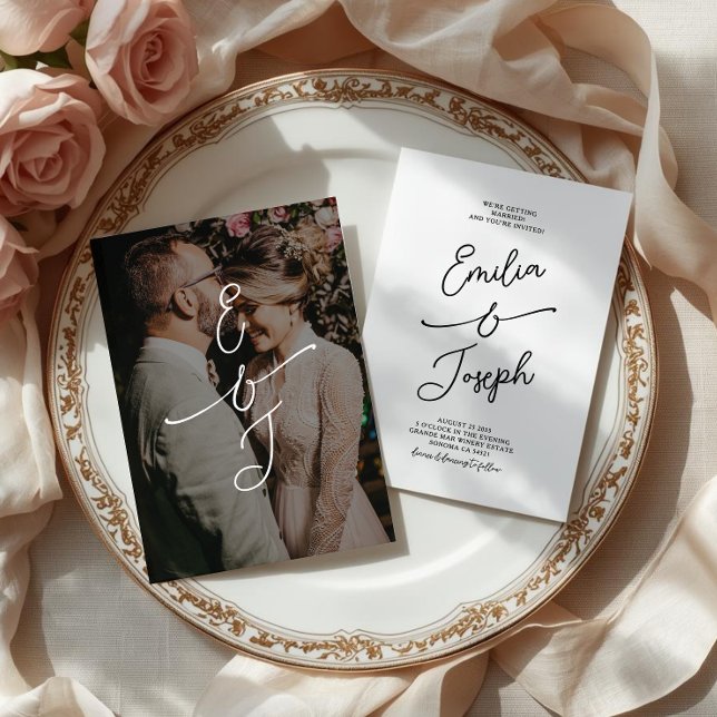 Invitación Simple Whimsical Handwritten Wedding Photo (Subido por el creador)