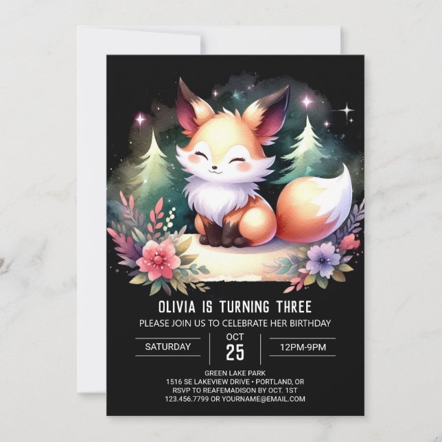 Invitación Simple Whimsy Fox Birday digital (Anverso)